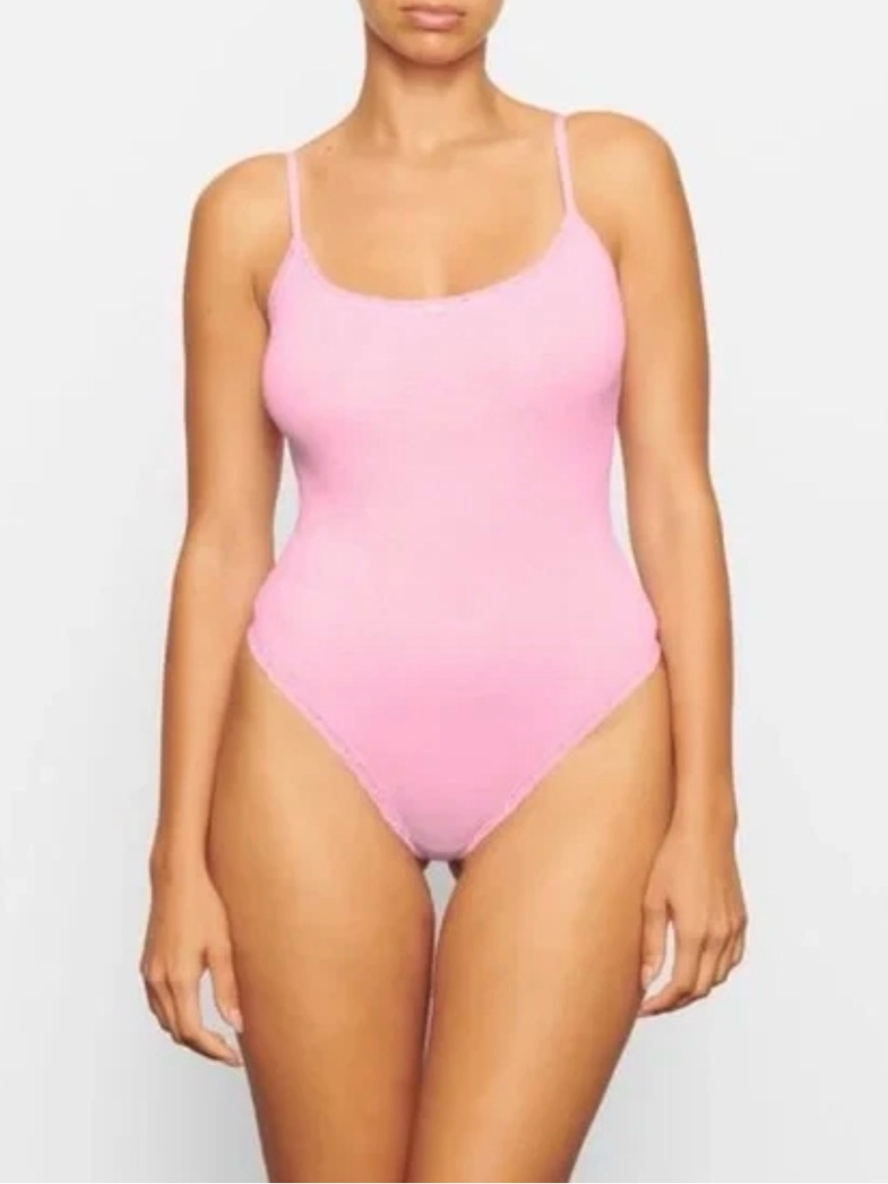 SKIMS Bubblegum Pink Lace-Trim Ribbed Tank